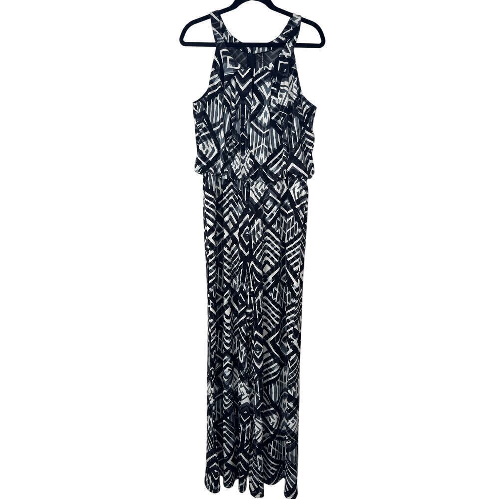 Marc New York Andrew Marc Jumpsuit Large Black White Gray High Neck Wide Leg
